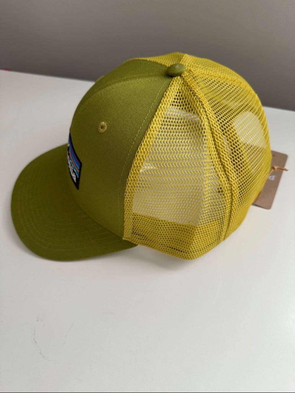 Patagonia Olive Green and Yellow Mesh Trucker Hat - Picture 2 of 4